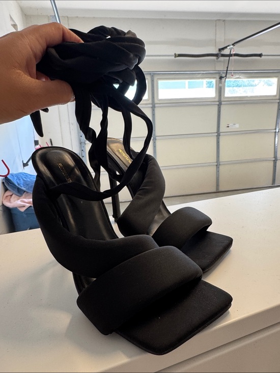 PrettyLittleThing Shoes - PrettyLittleThing Black Lace-Up Square Toe High Heels